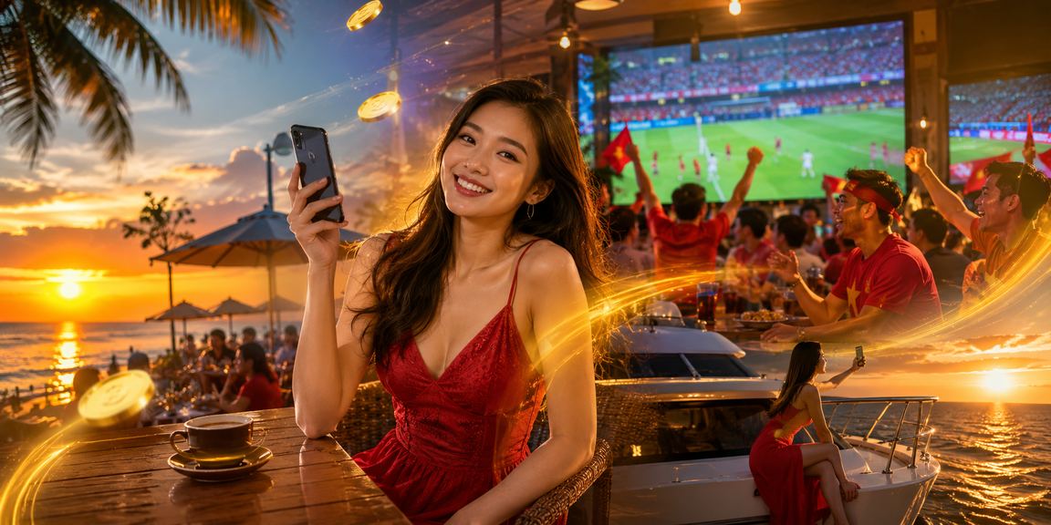 Người chơi kiểm tra hoàn tiền rebate tại Phú Quốc qua điện thoại bên tách cà phê